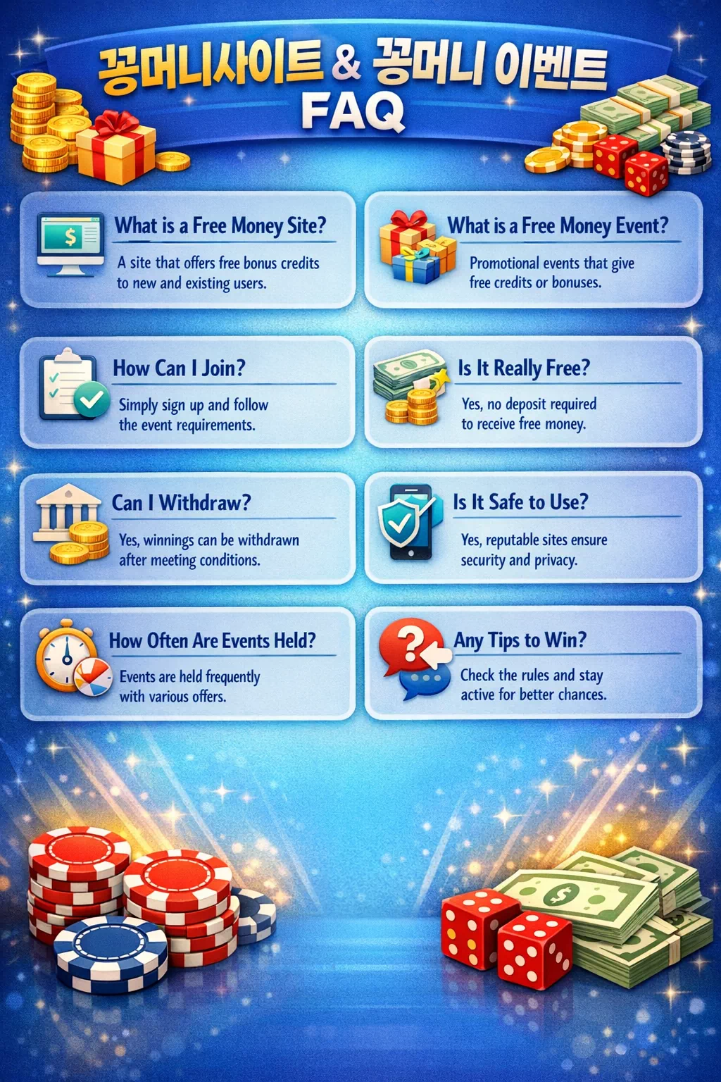 꽁머니사이트와 꽁머니 이벤트 FAQ를 한눈에 보는 이미지